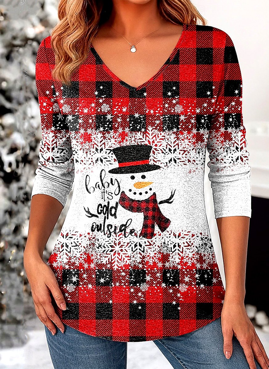 Casual Geometric V Neck Long Sleeve T-shirt