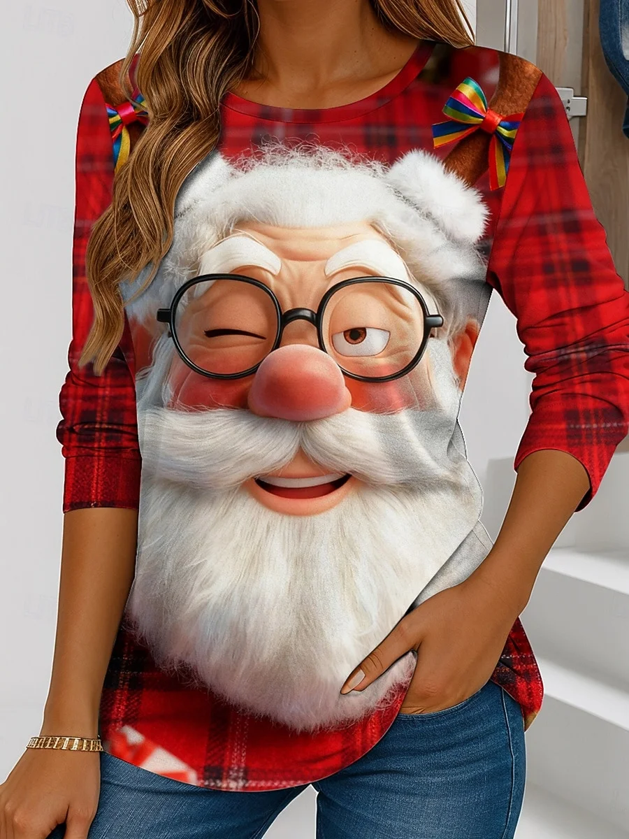 Casual Christmas Crew Neck Long Sleeve T-shirt