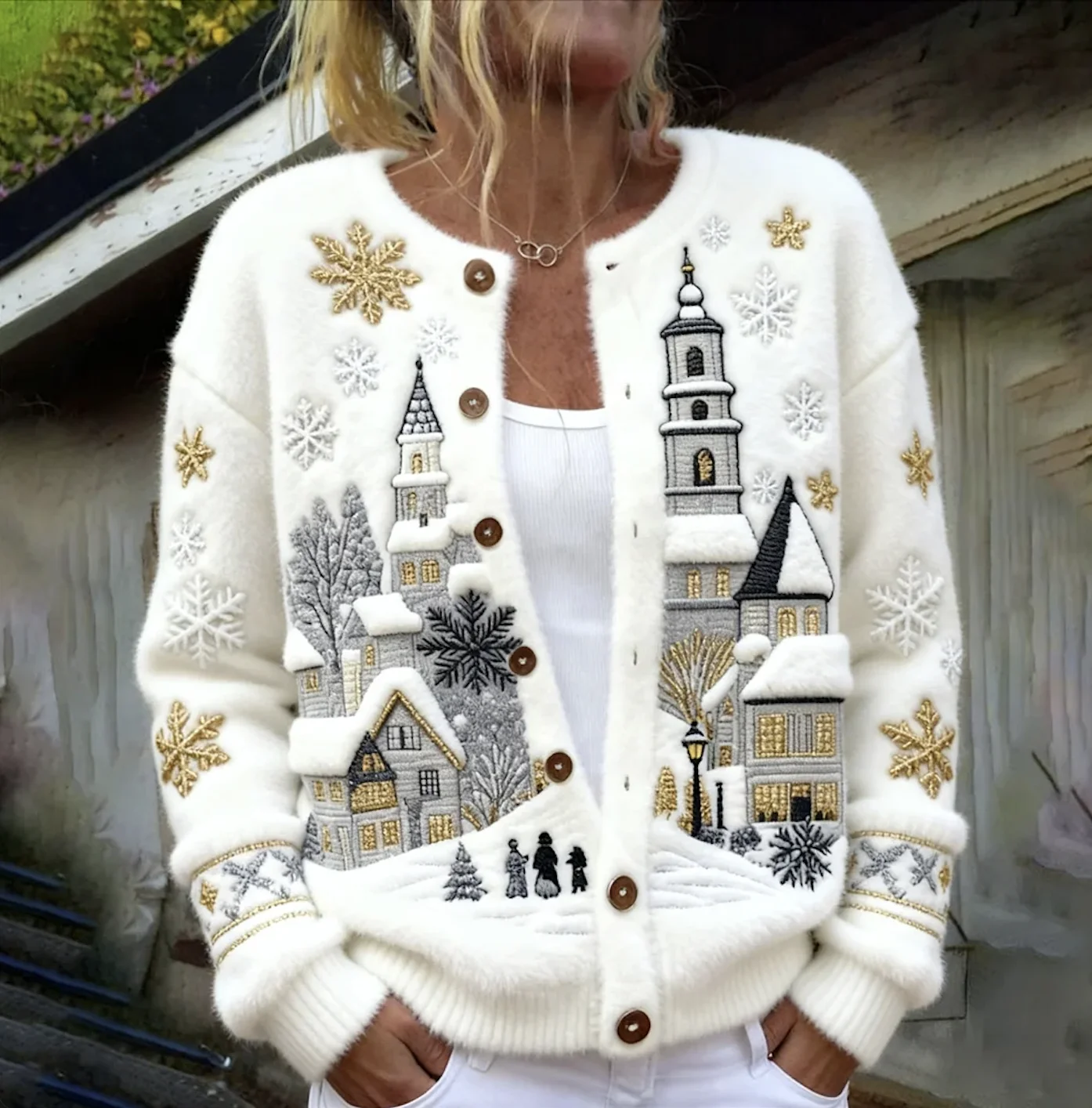 Women Wool/Knitting Christmas Long Sleeve Comfy Casual Cardigan