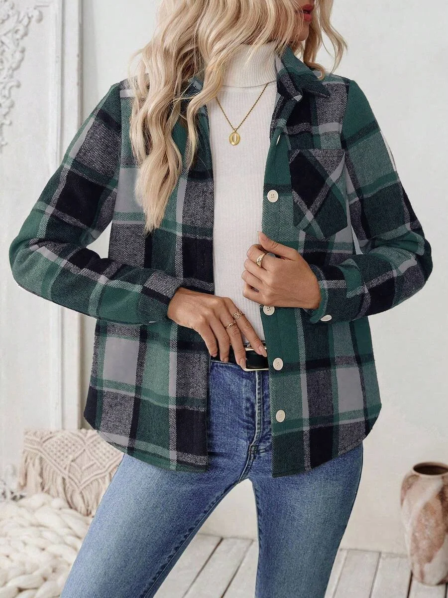 Women Spring/Fall Outerwear Casual Geometric Long Sleeve Shirt Collar Jacket