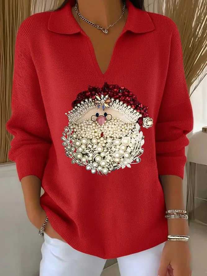 Women Santa Claus Long Sleeve Comfy Casual Printing Sweater