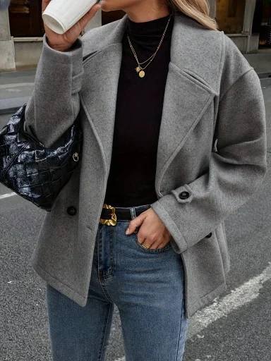 Women Spring/Fall Outerwear Casual Plain Long Sleeve Shawl Collar Jacket