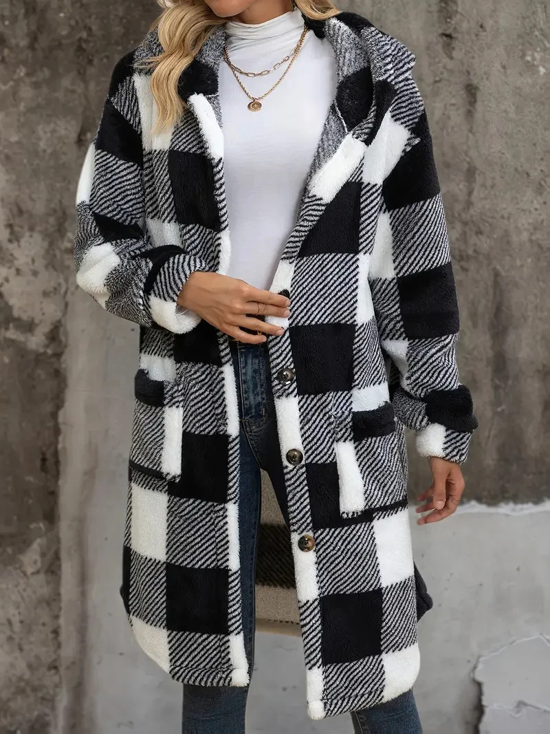 Women Winter Outerwear Casual Geometric Long Sleeve Hoodie Jacket