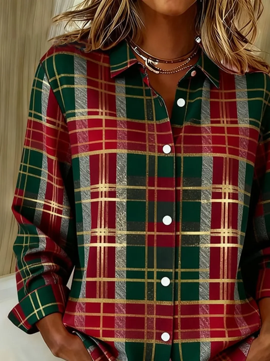 Shirt Collar Regular Sleeve Long Sleeve Plaid Buckle Regular Loose Button Up Shirt Shirt For Women