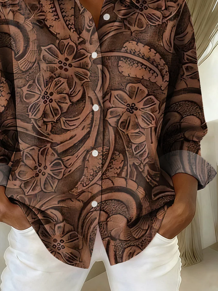 Shirt Collar Regular Sleeve Long Sleeve Floral Buckle Regular Loose Button Up Shirt Shirt For Women