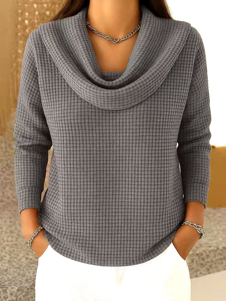 Casual Plain Mock Neck Long Sleeve T-shirt