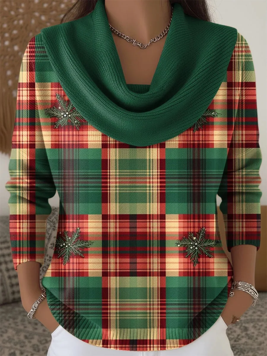 Women Color Block Long Sleeve Comfy Vintage Sweater