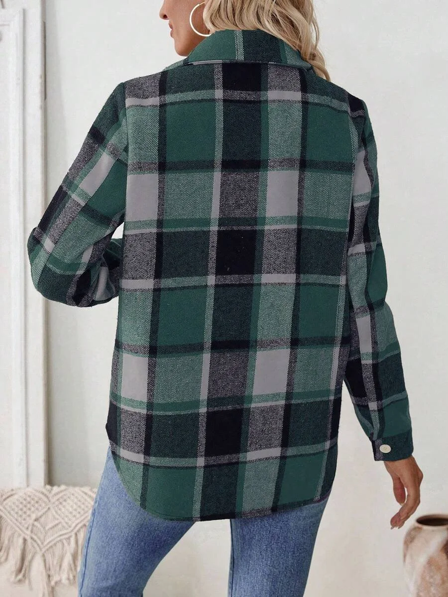 Women Spring/Fall Outerwear Casual Geometric Long Sleeve Shirt Collar Jacket