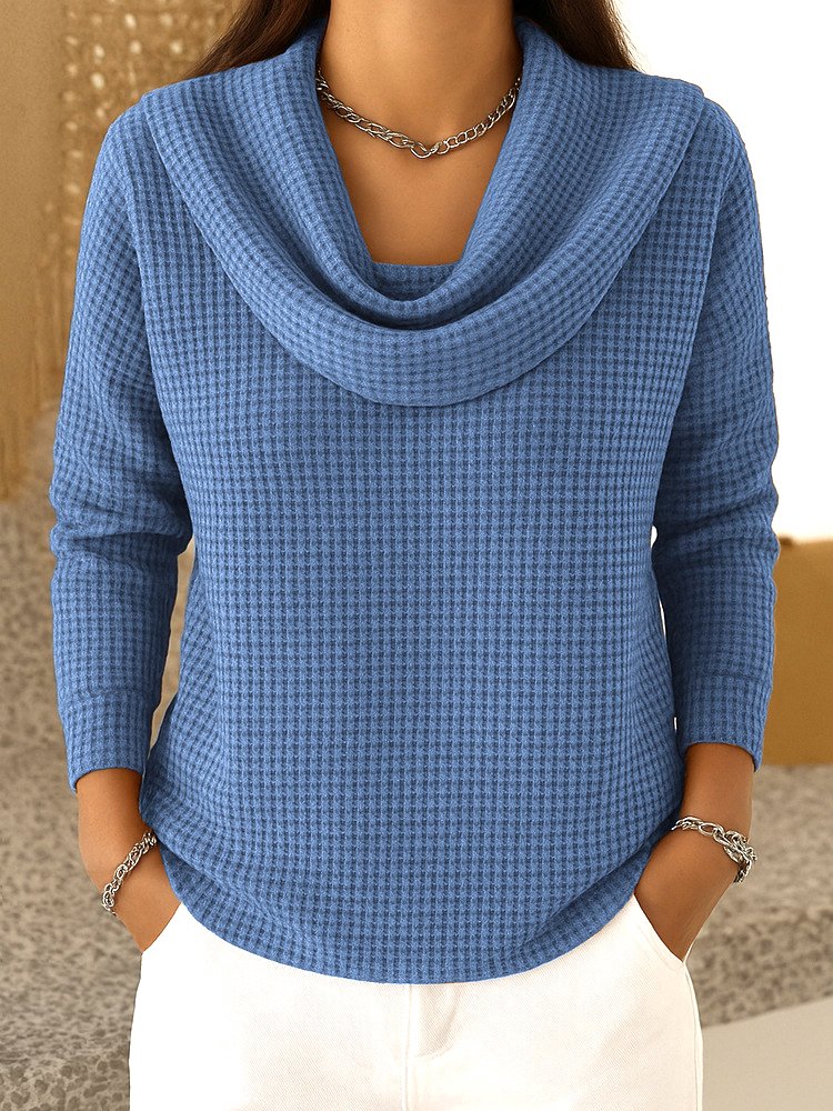 Casual Plain Mock Neck Long Sleeve T-shirt