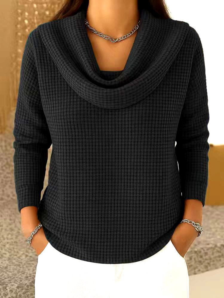 Casual Plain Mock Neck Long Sleeve T-shirt