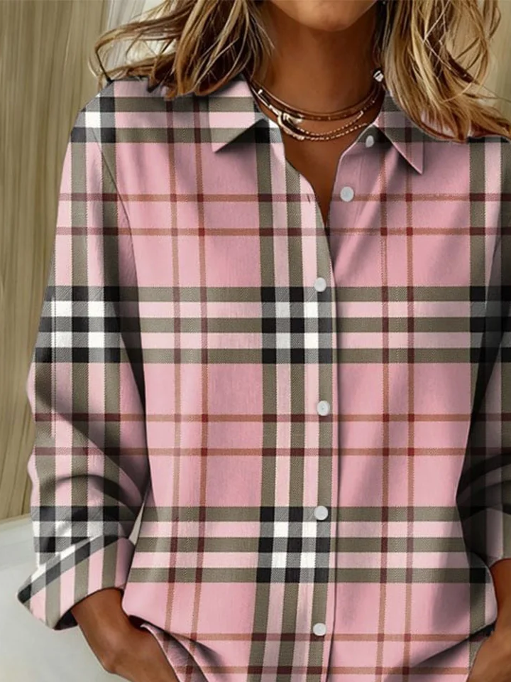 Shirt Collar Regular Sleeve Long Sleeve Plaid Buckle Regular Loose Button Up Shirt Shirt For Women