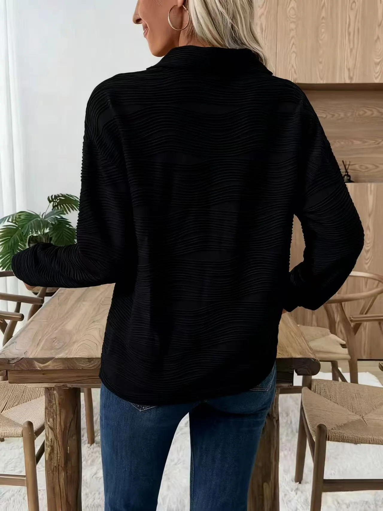 Casual Shawl Collar Plain Sweatshirt