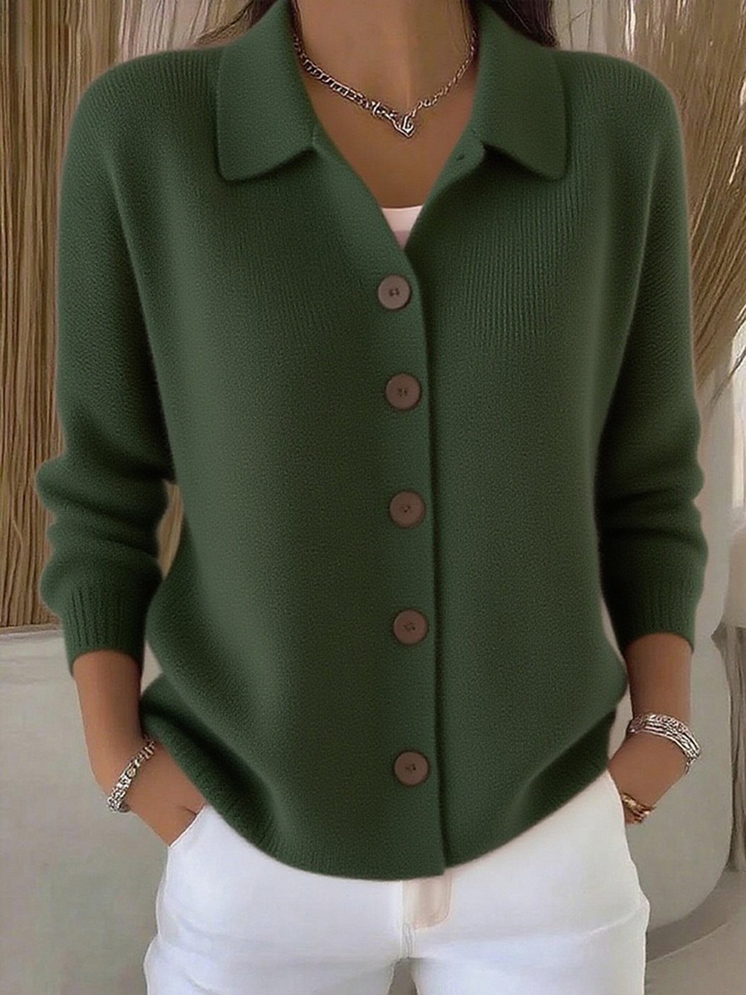 Women Plain Long Sleeve Comfy Casual Buttoned Cardigan