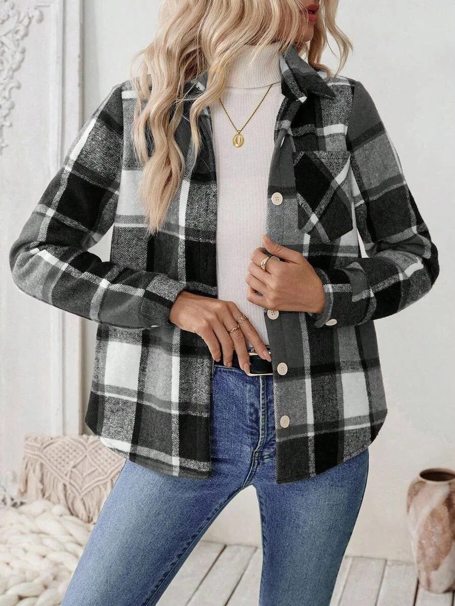 Women Spring/Fall Outerwear Casual Geometric Long Sleeve Shirt Collar Jacket