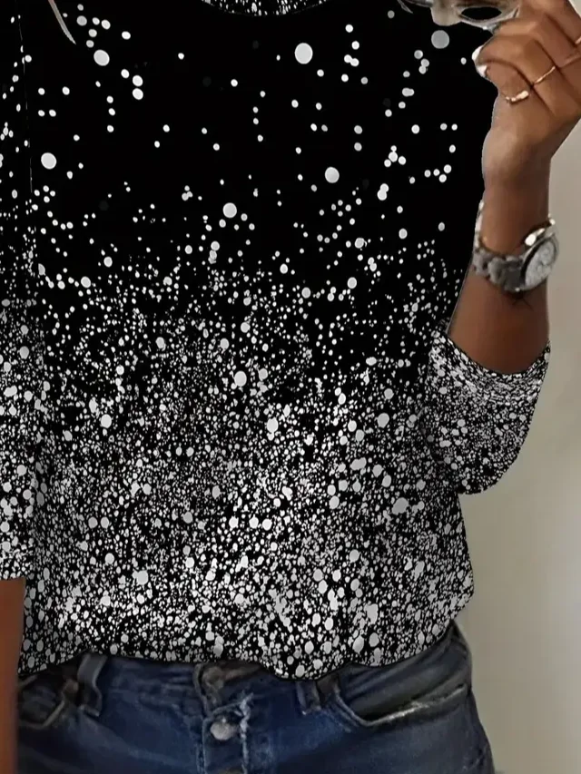 Casual Abstract Crew Neck Long Sleeve T-shirt