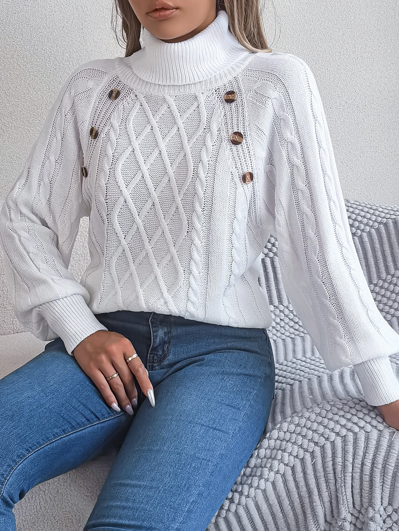 Women Cotton Plain Long Sleeve Comfy Casual Sweater