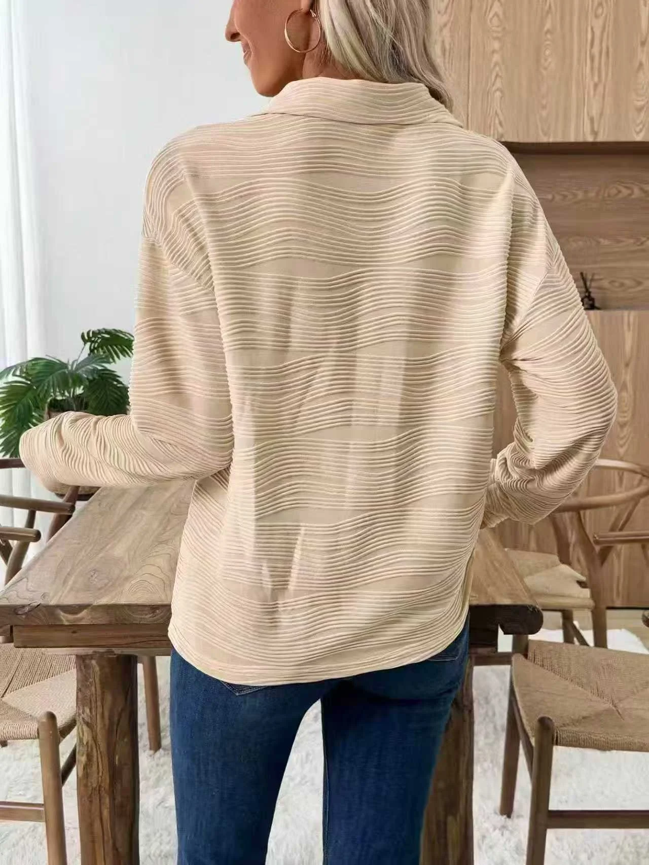 Casual Shawl Collar Plain Sweatshirt