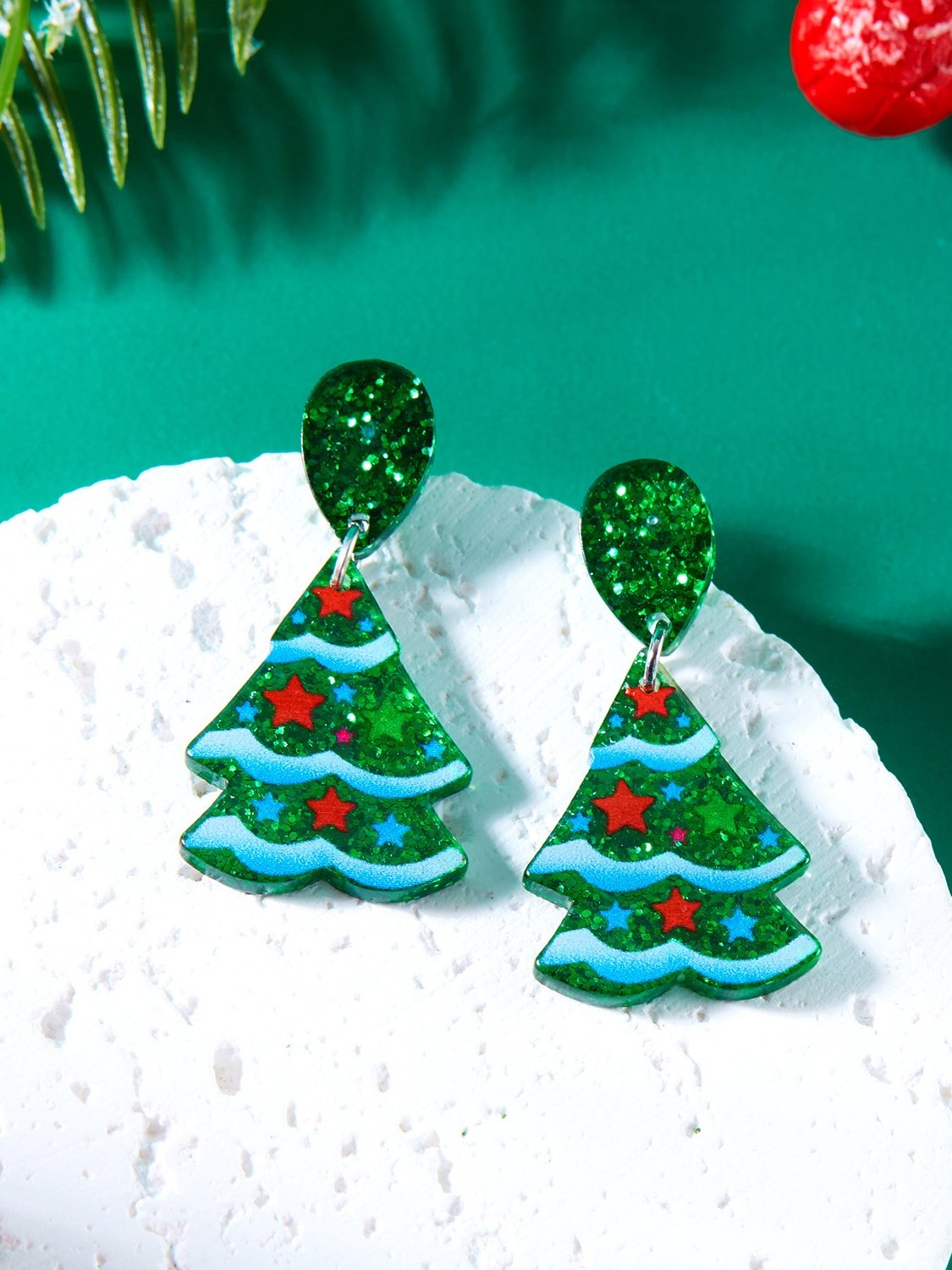 Christmas Earrings Fashion Acrylic Print Christmas Tree Christmas Stockings Gloves Stitching Earrings Christmas Holiday Party Earrings