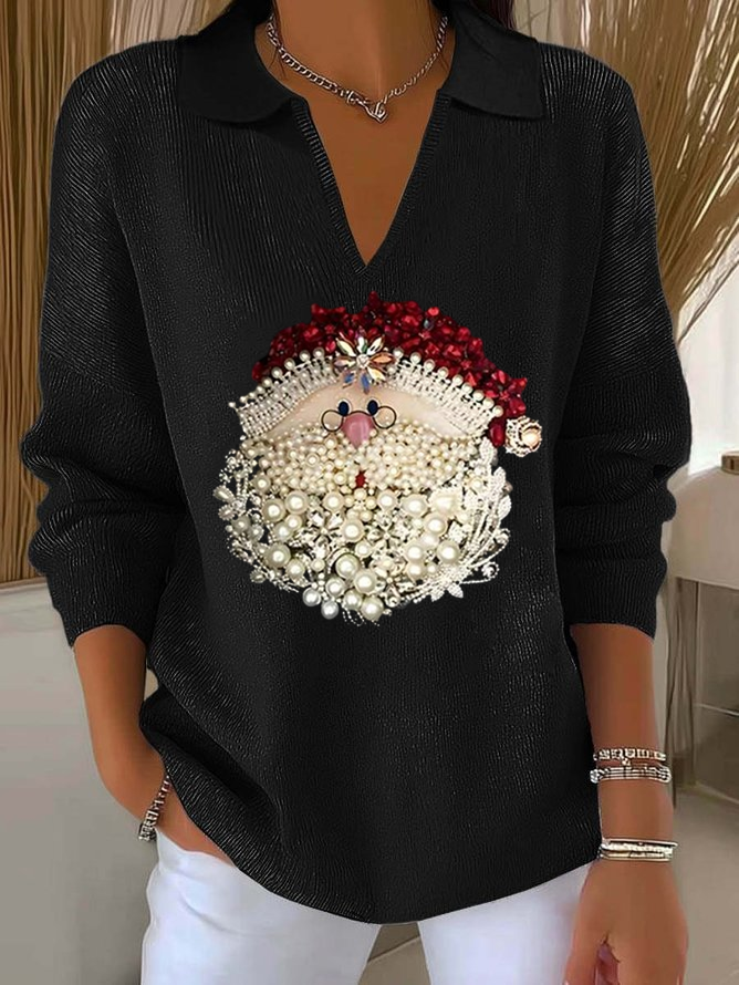 Women Santa Claus Long Sleeve Comfy Casual Printing Sweater