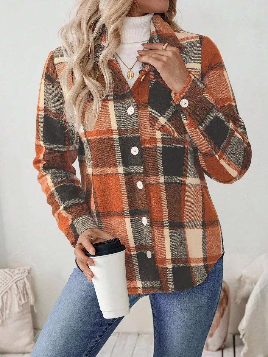 Women Spring/Fall Outerwear Casual Geometric Long Sleeve Shirt Collar Jacket
