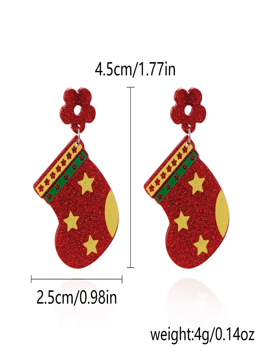 Christmas Earrings Fashion Acrylic Print Christmas Tree Christmas Stockings Gloves Stitching Earrings Christmas Holiday Party Earrings