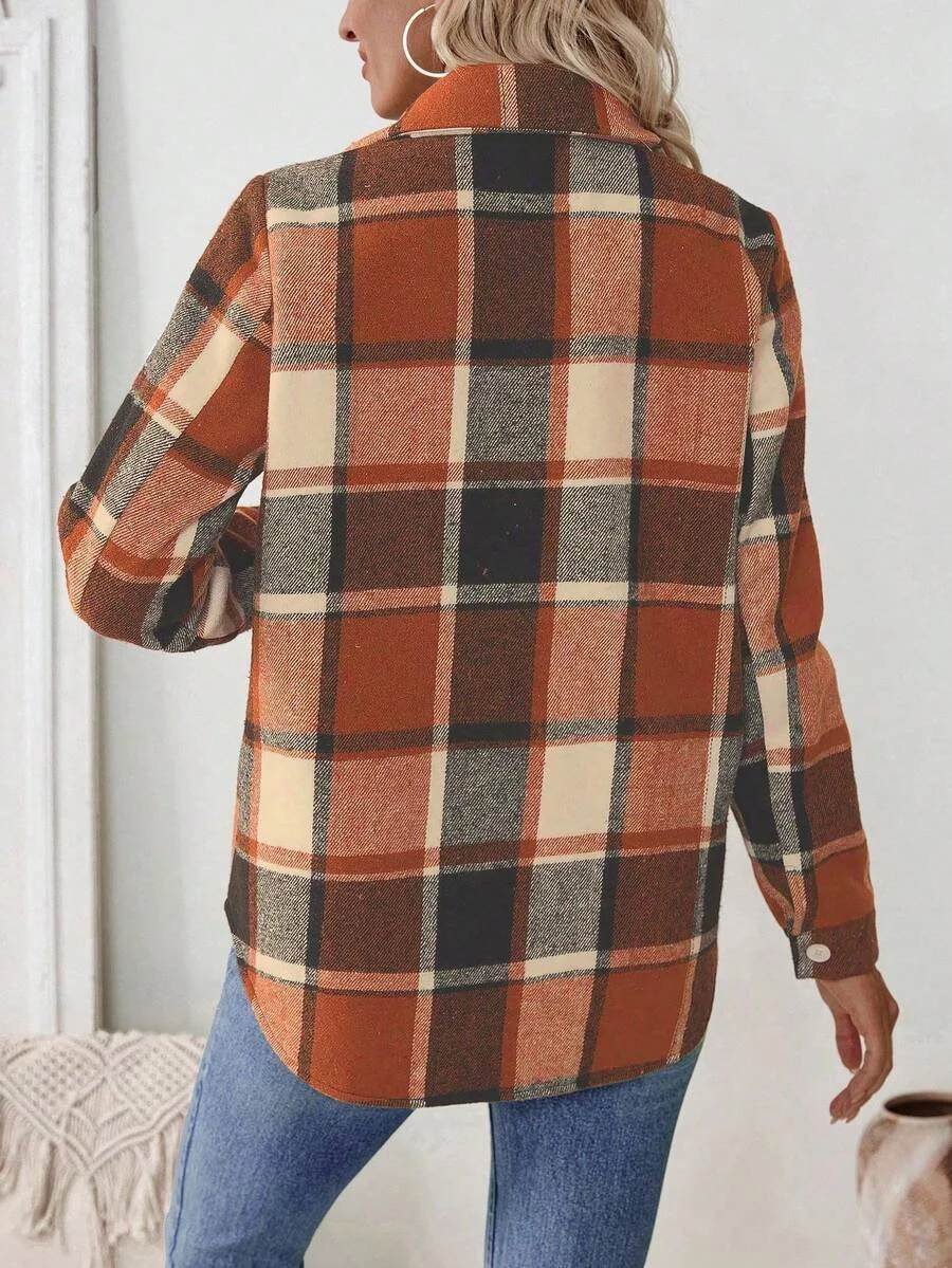 Women Spring/Fall Outerwear Casual Geometric Long Sleeve Shirt Collar Jacket