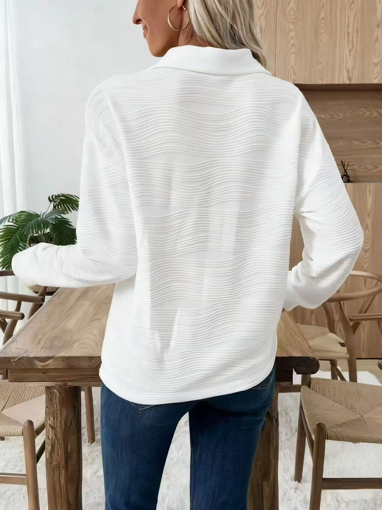 Casual Shawl Collar Plain Sweatshirt