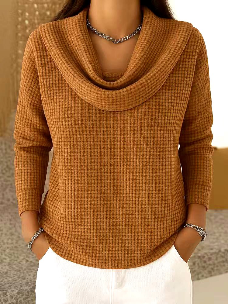Casual Plain Mock Neck Long Sleeve T-shirt