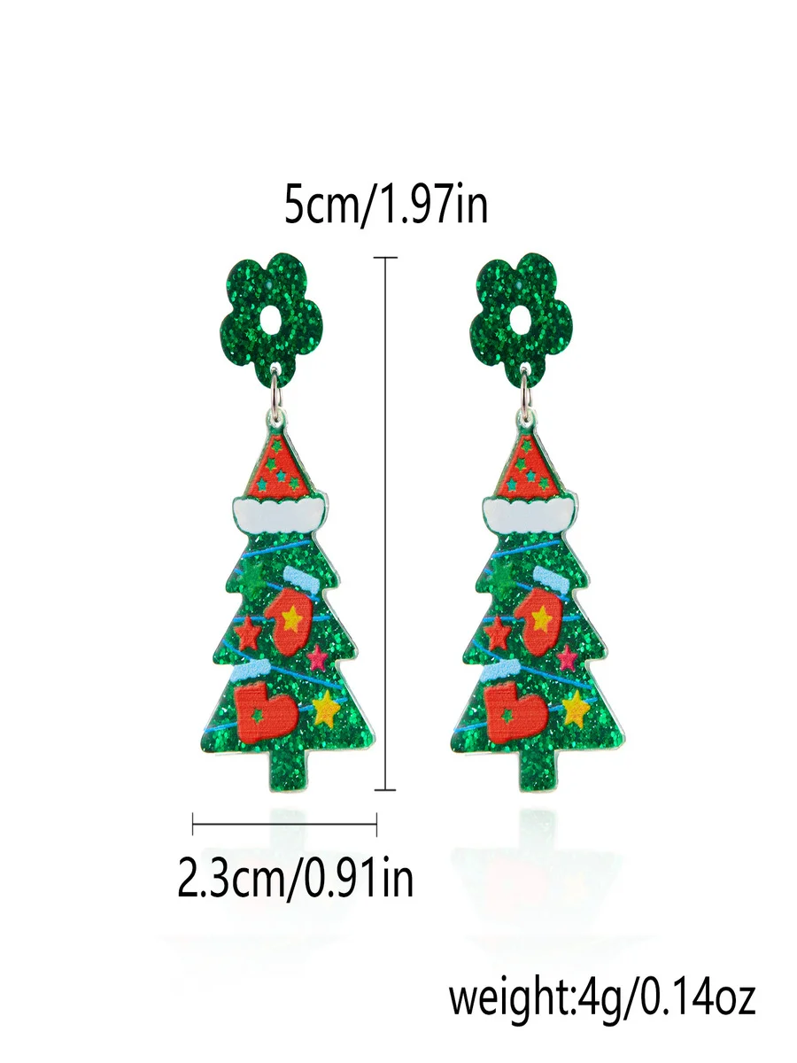 Christmas Earrings Fashion Acrylic Print Christmas Tree Christmas Stockings Gloves Stitching Earrings Christmas Holiday Party Earrings