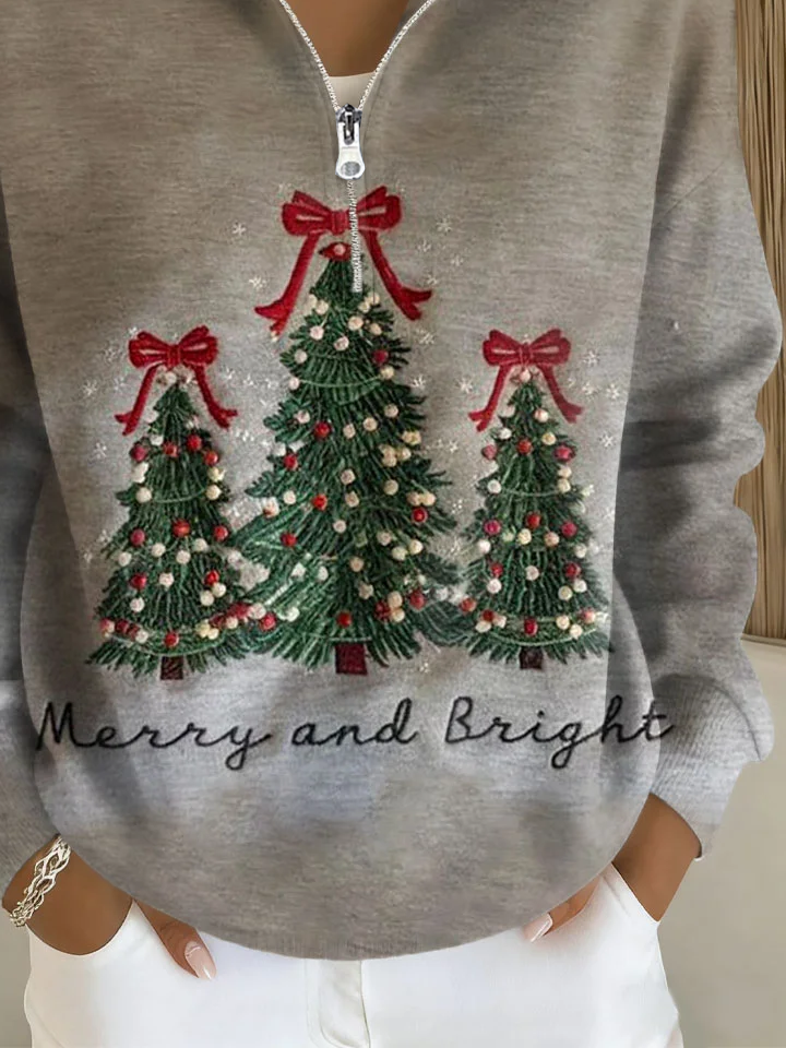 Casual Shawl Collar Christmas Sweatshirt Printing