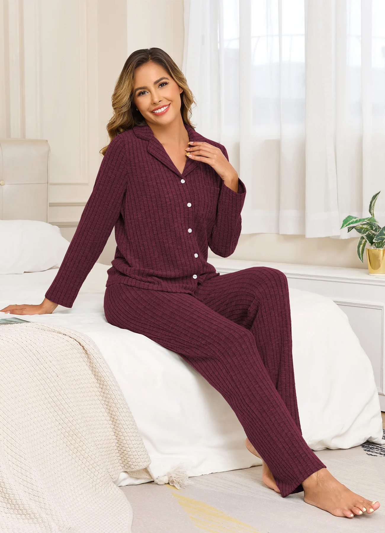 Shirt Collar Cotton Plain Casual Pajama Set