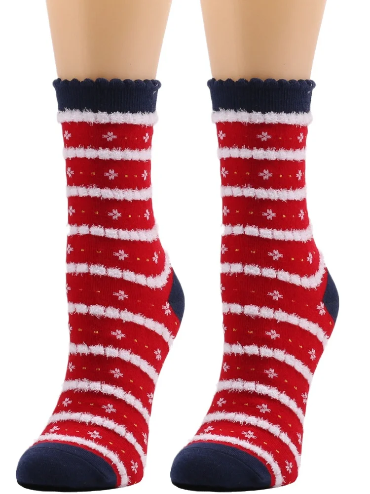 Women's Christmas Socks Autumn And Winter Fur Socks Santa Claus Elk Christmas Tree Snowman Snowflake Striped Gift Mid-tube Christmas Socks