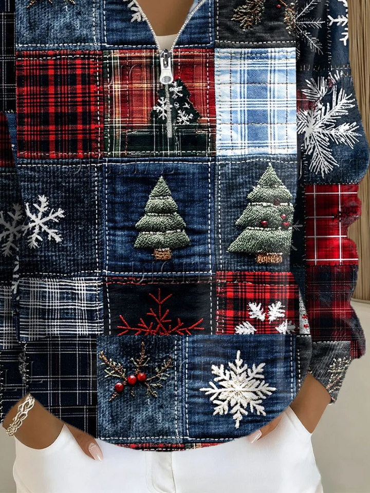 Casual Shawl Collar Christmas Sweatshirt Printing