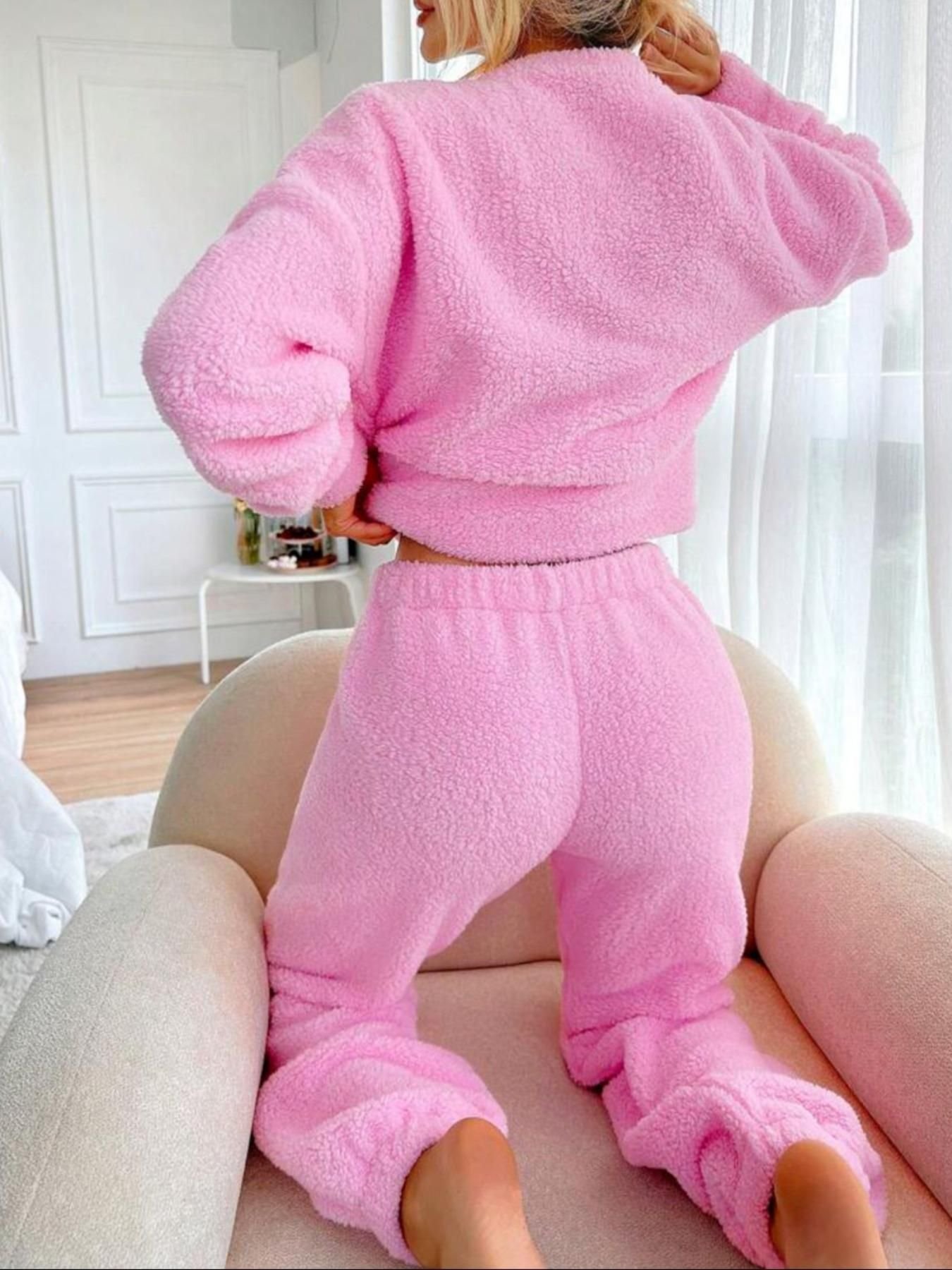 Regular Fit Casual V Neck Plain Pajama Set