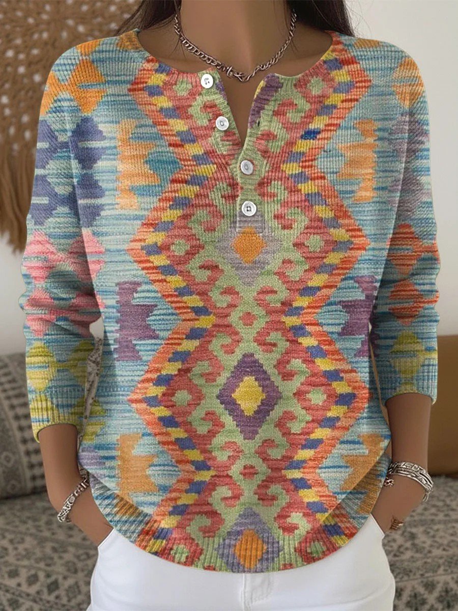 Women Geometric Long Sleeve Comfy Casual Sweater