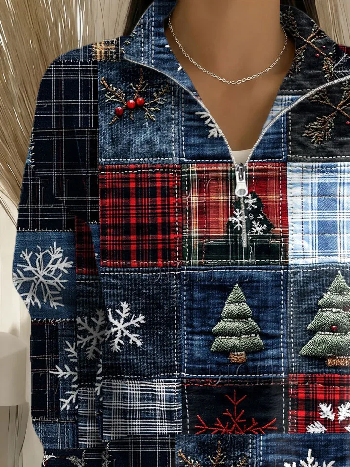 Casual Shawl Collar Christmas Sweatshirt Printing