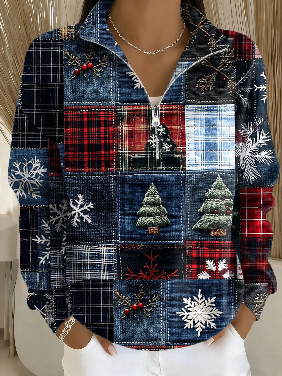 Casual Shawl Collar Christmas Sweatshirt Printing