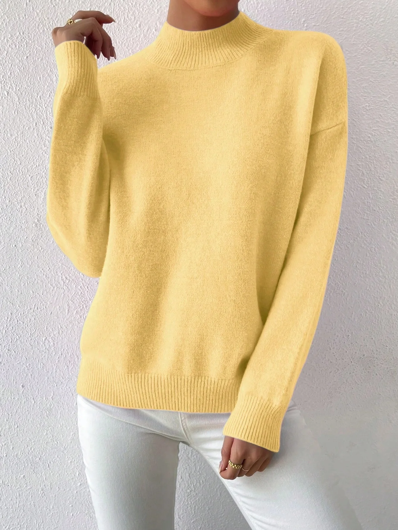 Women Plain Long Sleeve Comfy Street Split Joint Sweater