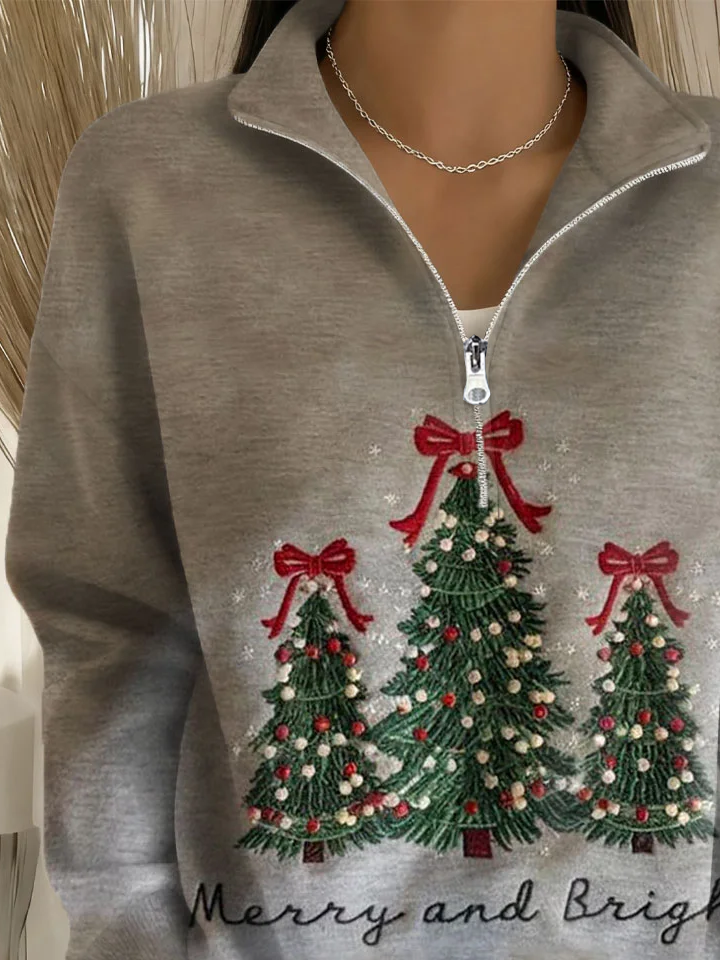 Casual Shawl Collar Christmas Sweatshirt Printing