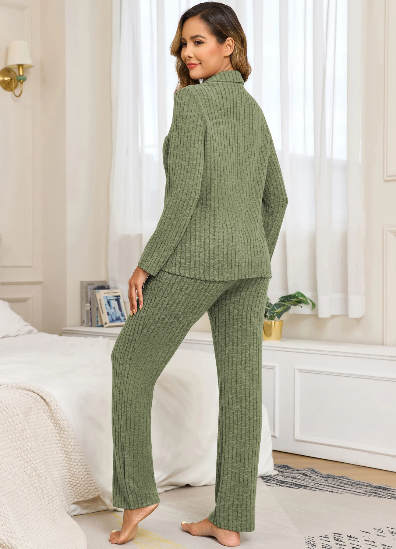 Shirt Collar Cotton Plain Casual Pajama Set