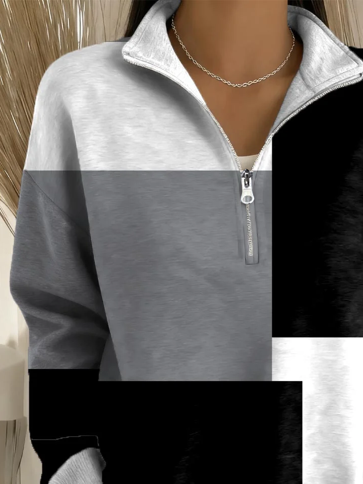 Casual Shawl Collar Multicolor Block Sweatshirt Printing