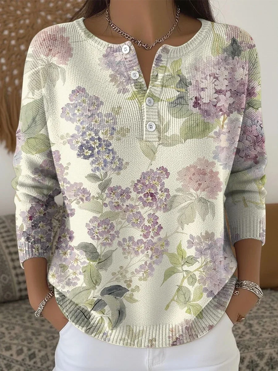 Women Floral Long Sleeve Comfy Casual Sweater
