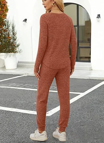 Crew Neck Casual Plain Pajama Set