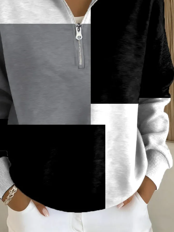 Casual Shawl Collar Multicolor Block Sweatshirt Printing