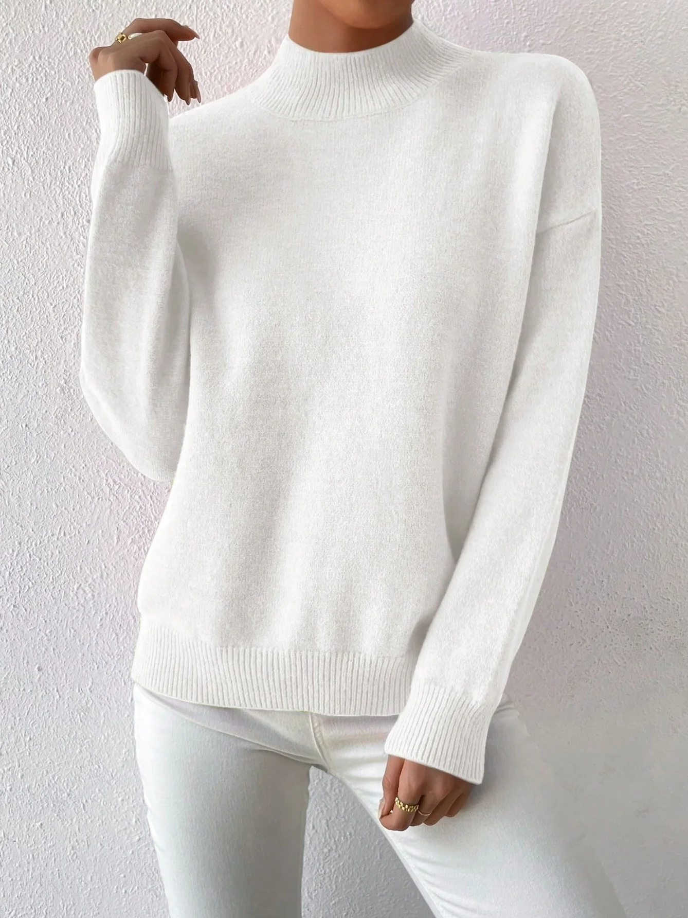 Women Plain Long Sleeve Comfy Street Split Joint Sweater