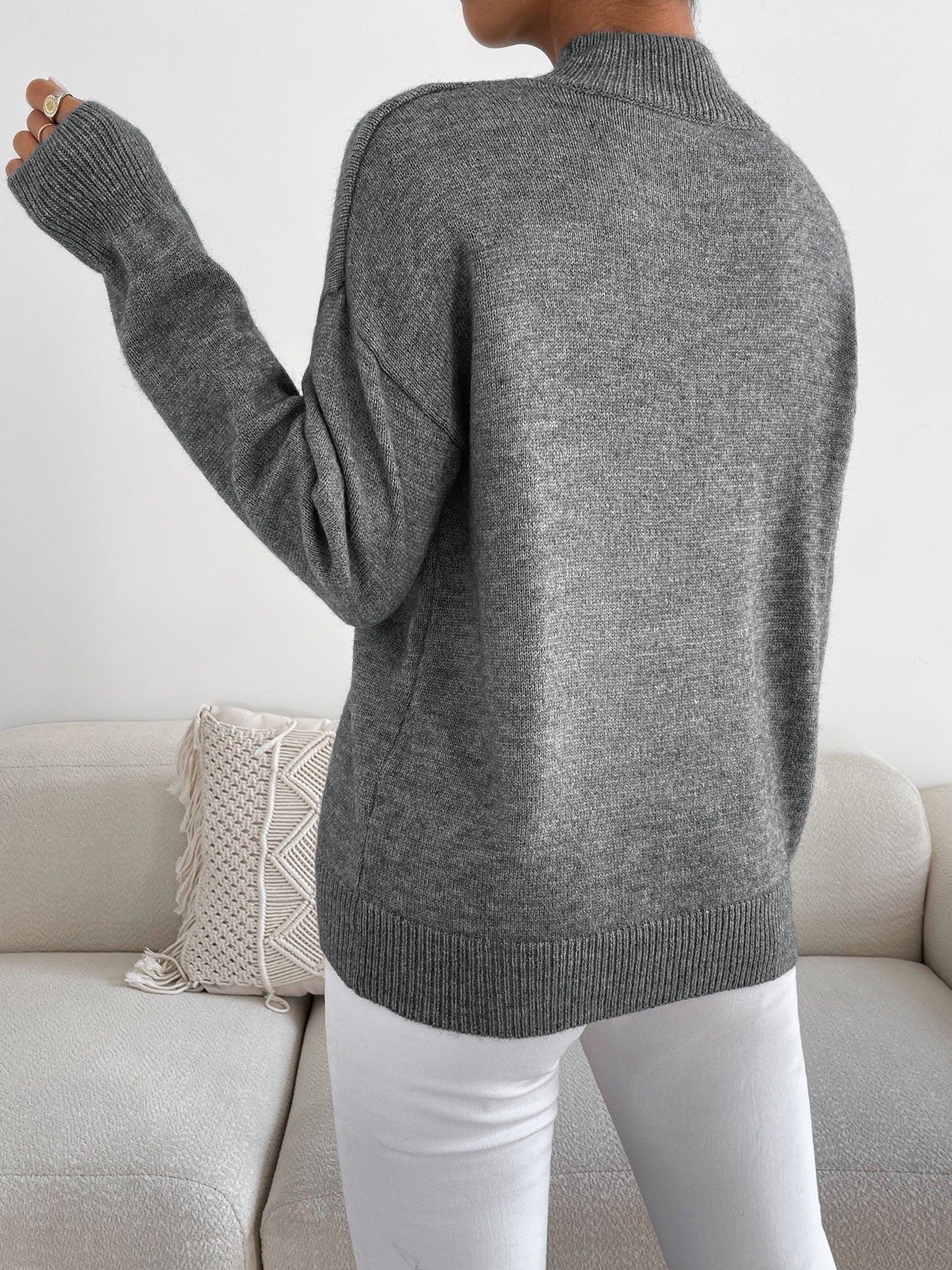 Women Plain Long Sleeve Comfy Street Split Joint Sweater