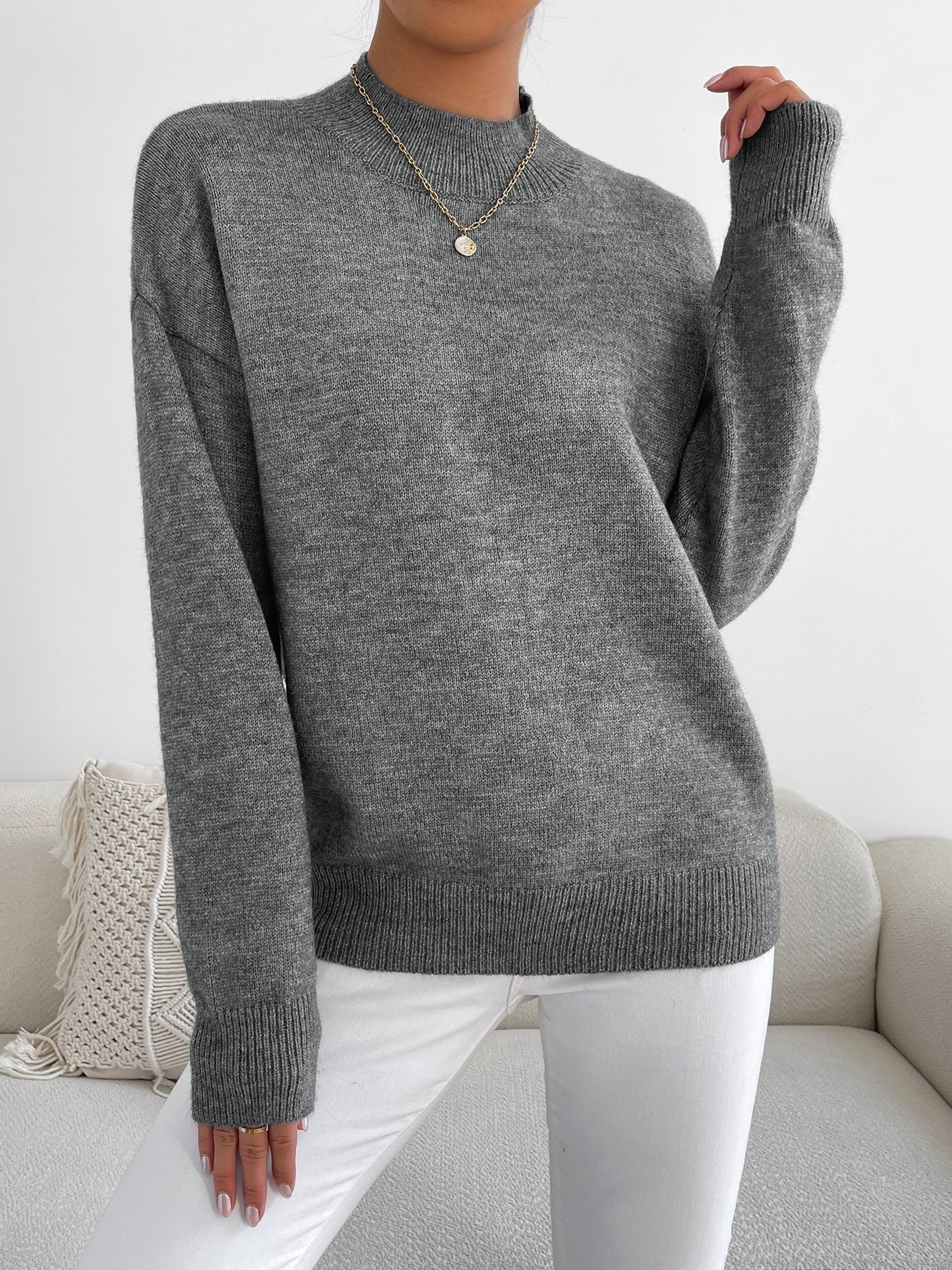 Women Plain Long Sleeve Comfy Street Split Joint Sweater