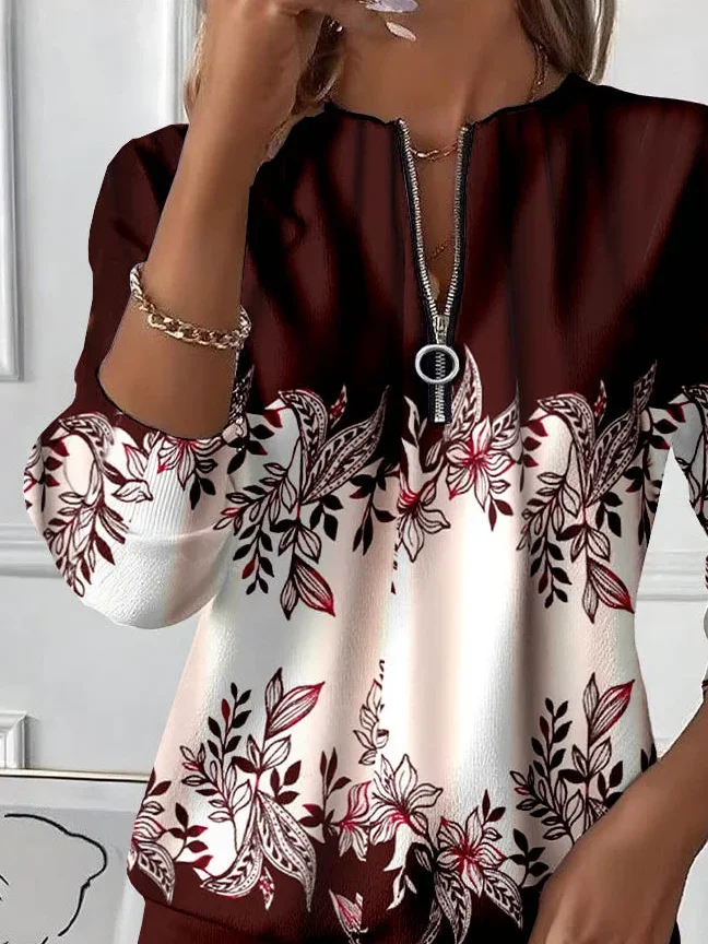 Casual Crew Neck Floral Sweatshirt Printing