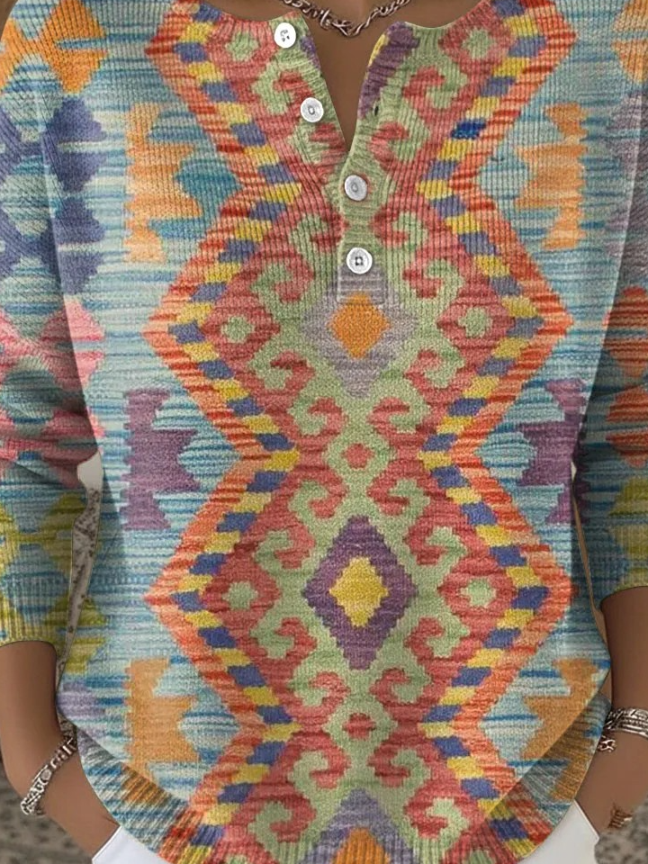 Women Geometric Long Sleeve Comfy Casual Sweater