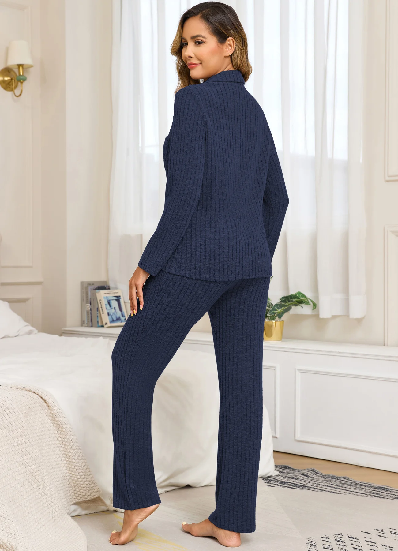 Shirt Collar Cotton Plain Casual Pajama Set